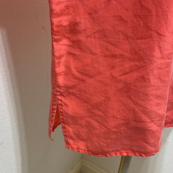 Perry Ellis 100% Silk Shirt Orange Short Sleeve Collared Button Down Men Large - Picture 4 of 8